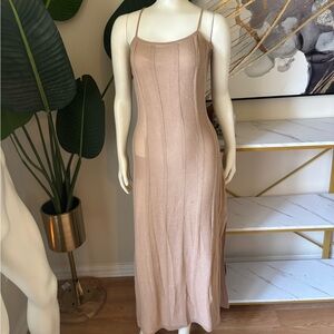 Elegant Tan Knit Maxi Dress